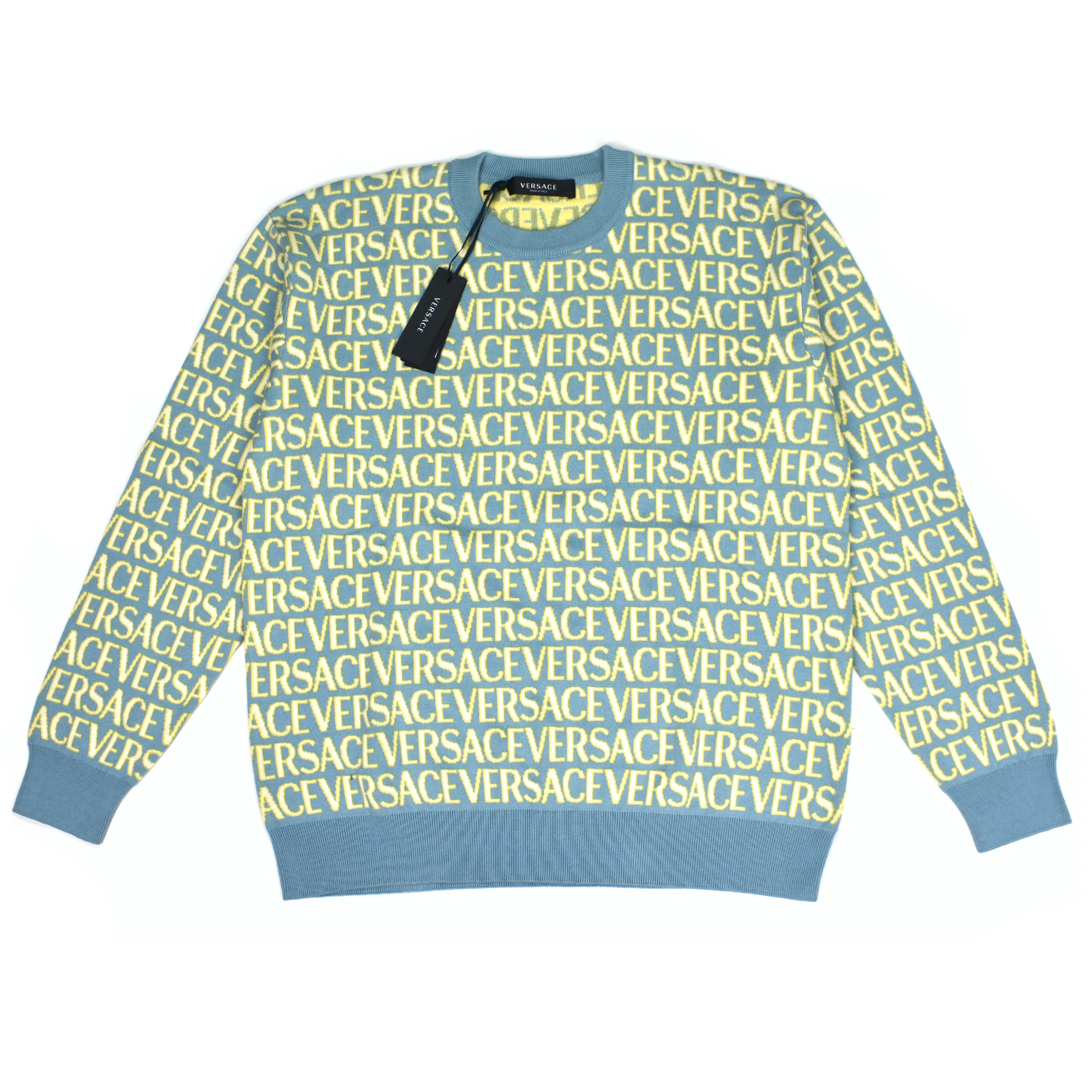 Versace - Light Blue Allover Logo Knit Sweater