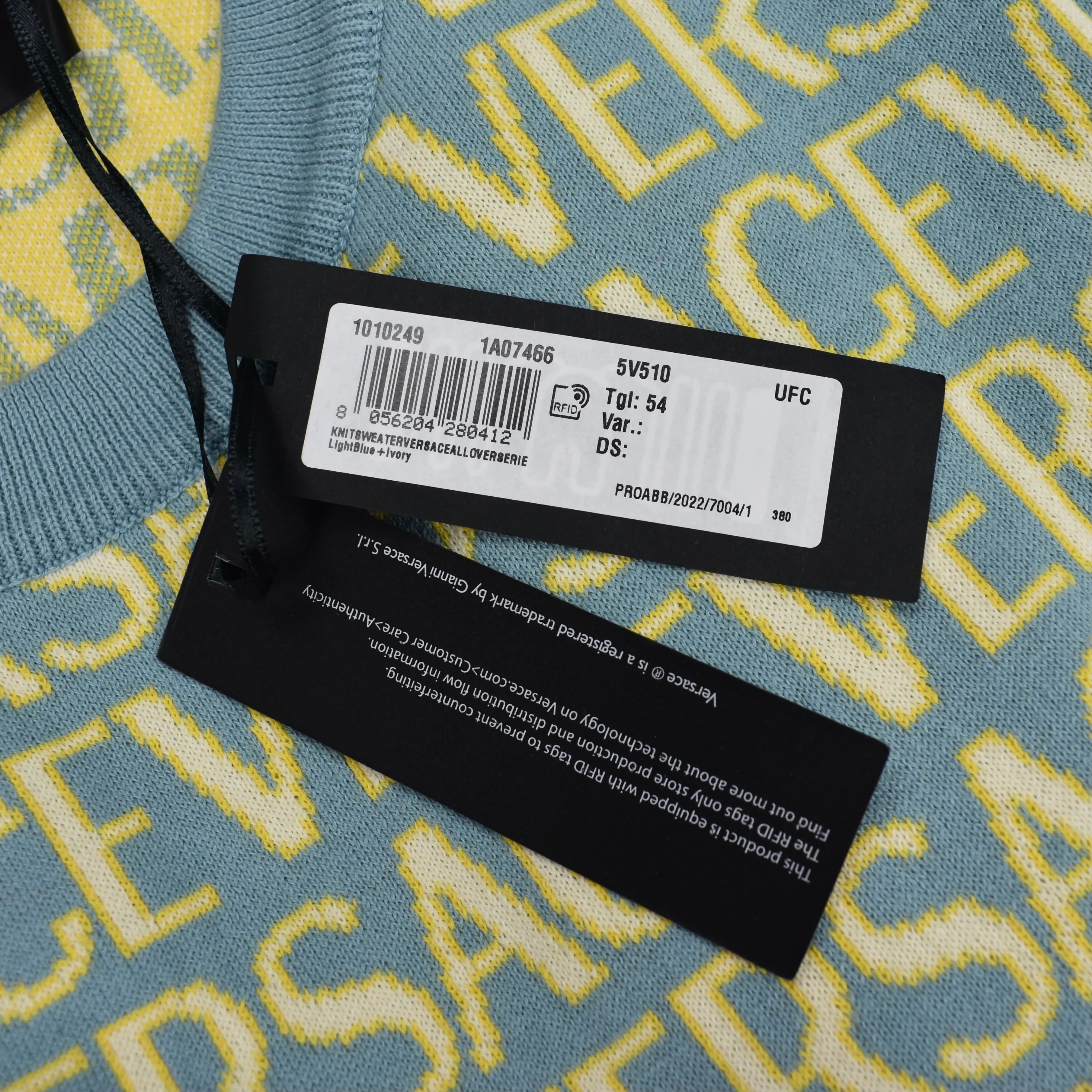 Versace - Light Blue Allover Logo Knit Sweater