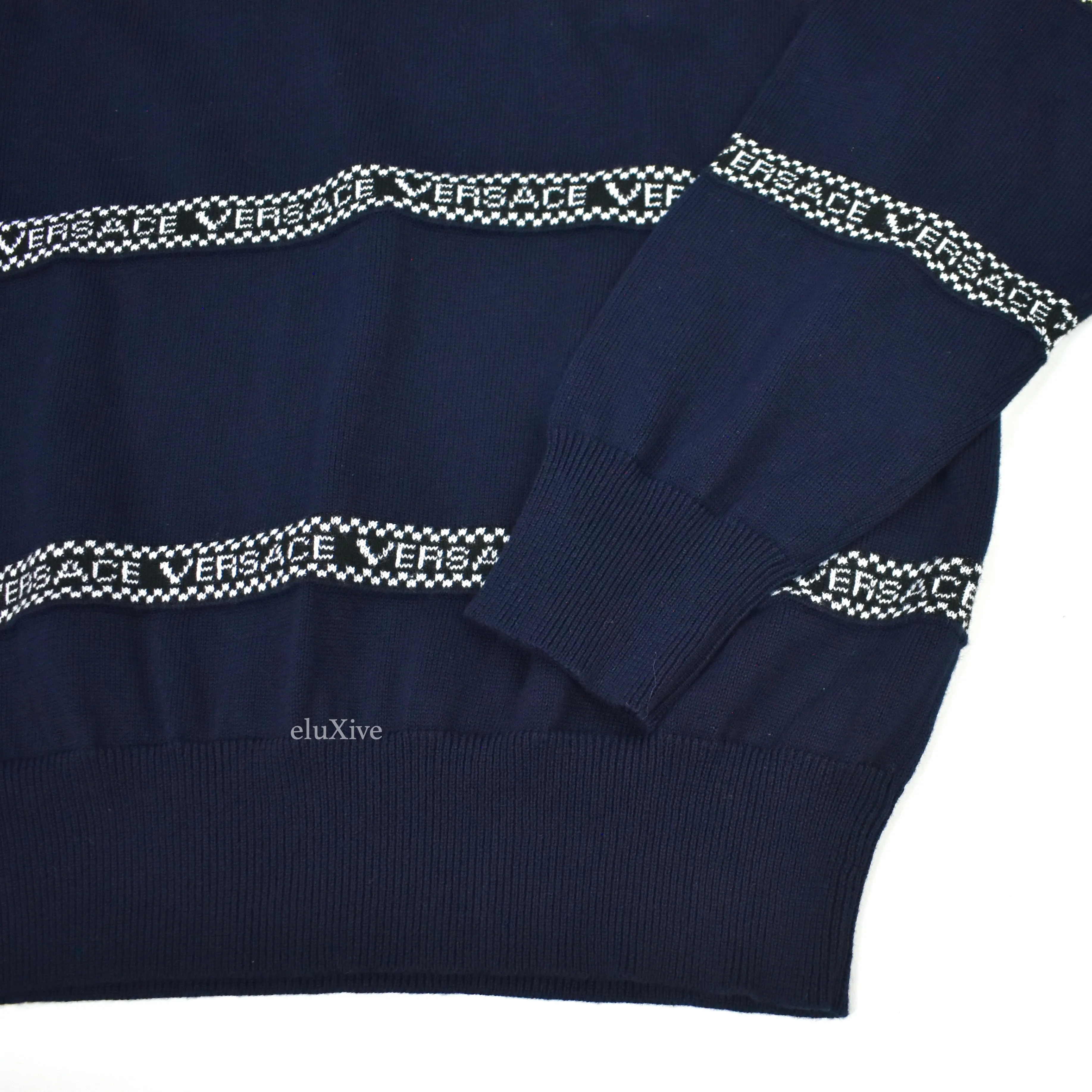 Versace - Logo Repeat Knit Crewneck Sweater (Navy)