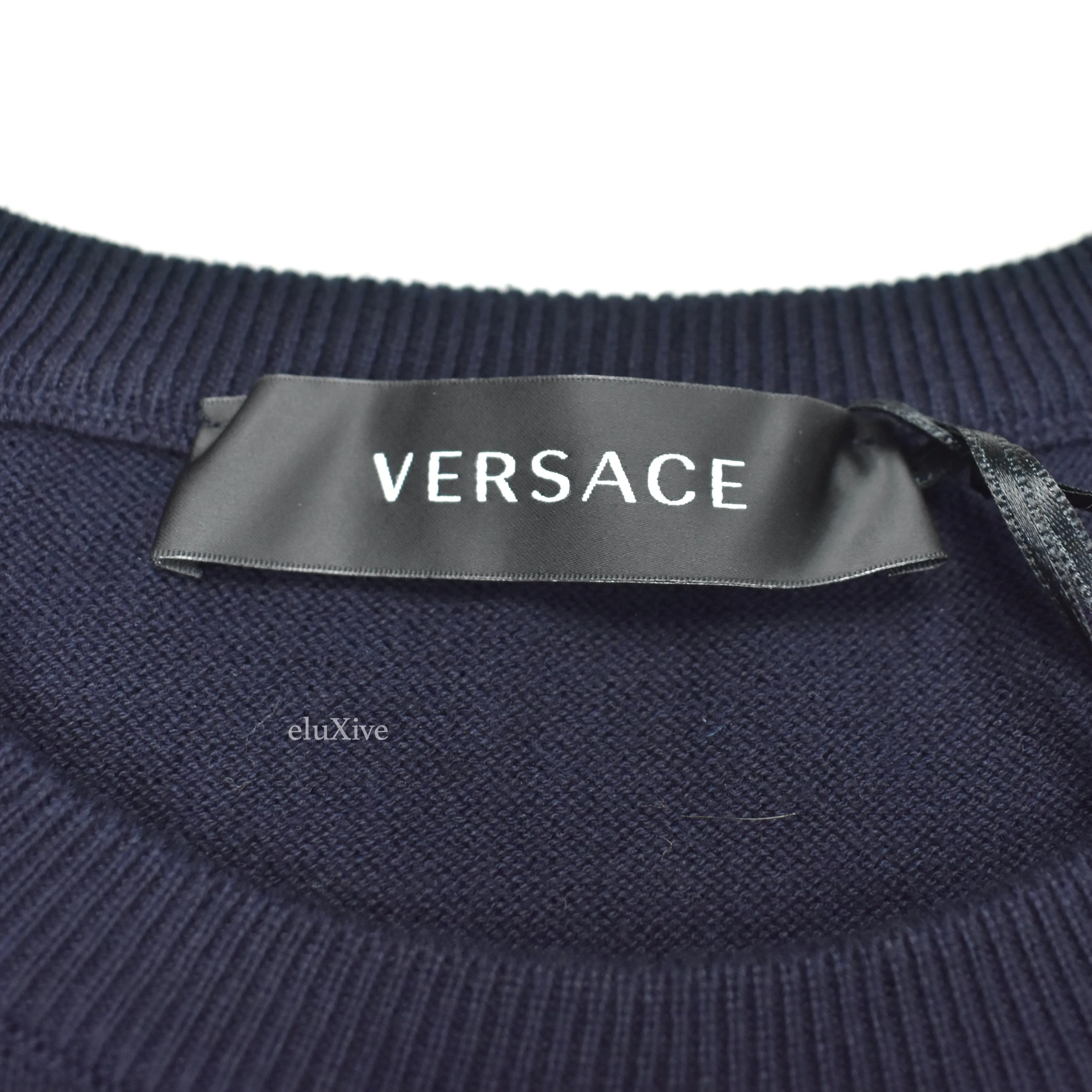 Versace - Logo Repeat Knit Crewneck Sweater (Navy)
