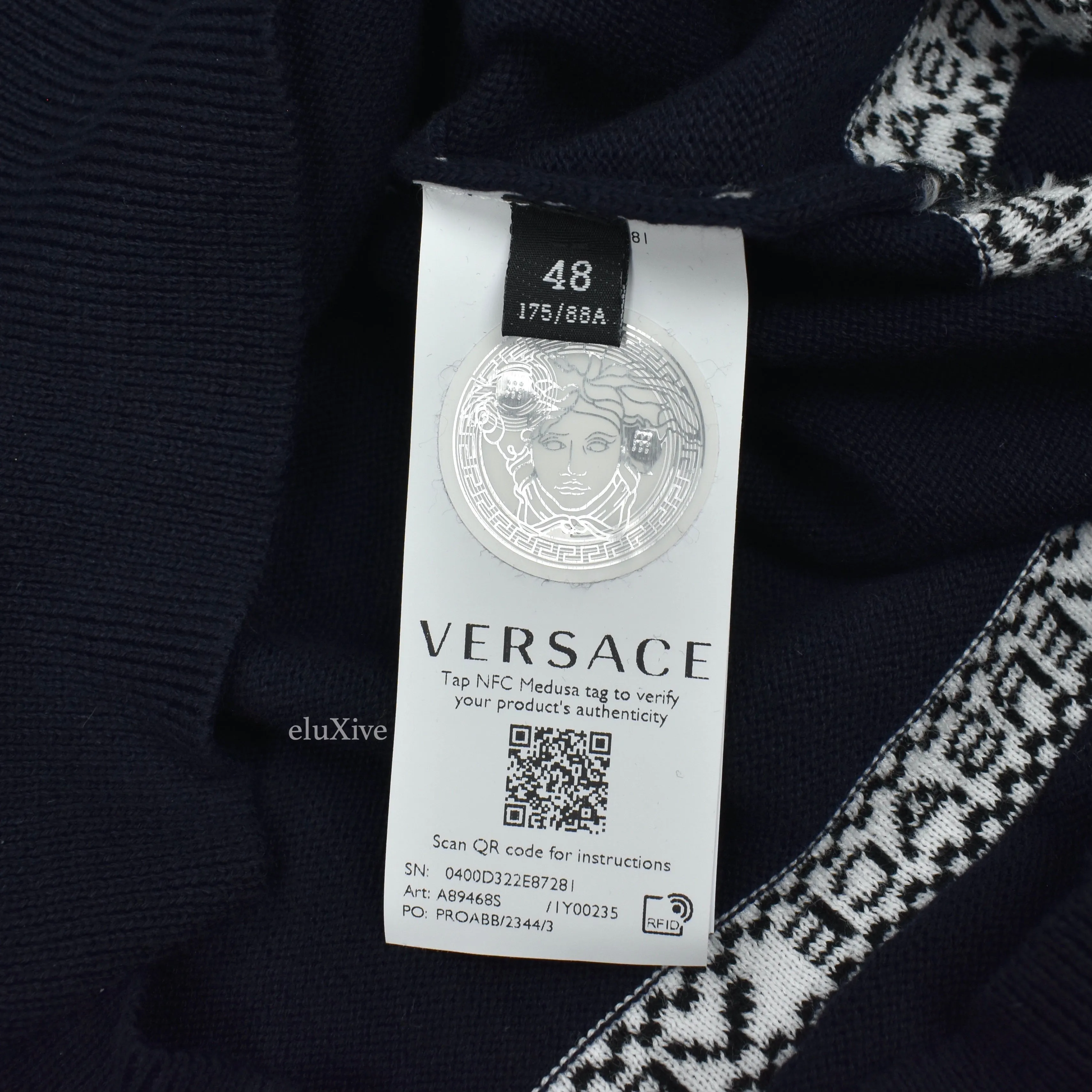 Versace - Logo Repeat Knit Crewneck Sweater (Navy)