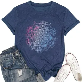 Vintage Boho Graphic Tees for Women Summer Round Neck Nature Cottagecore Tee Tops