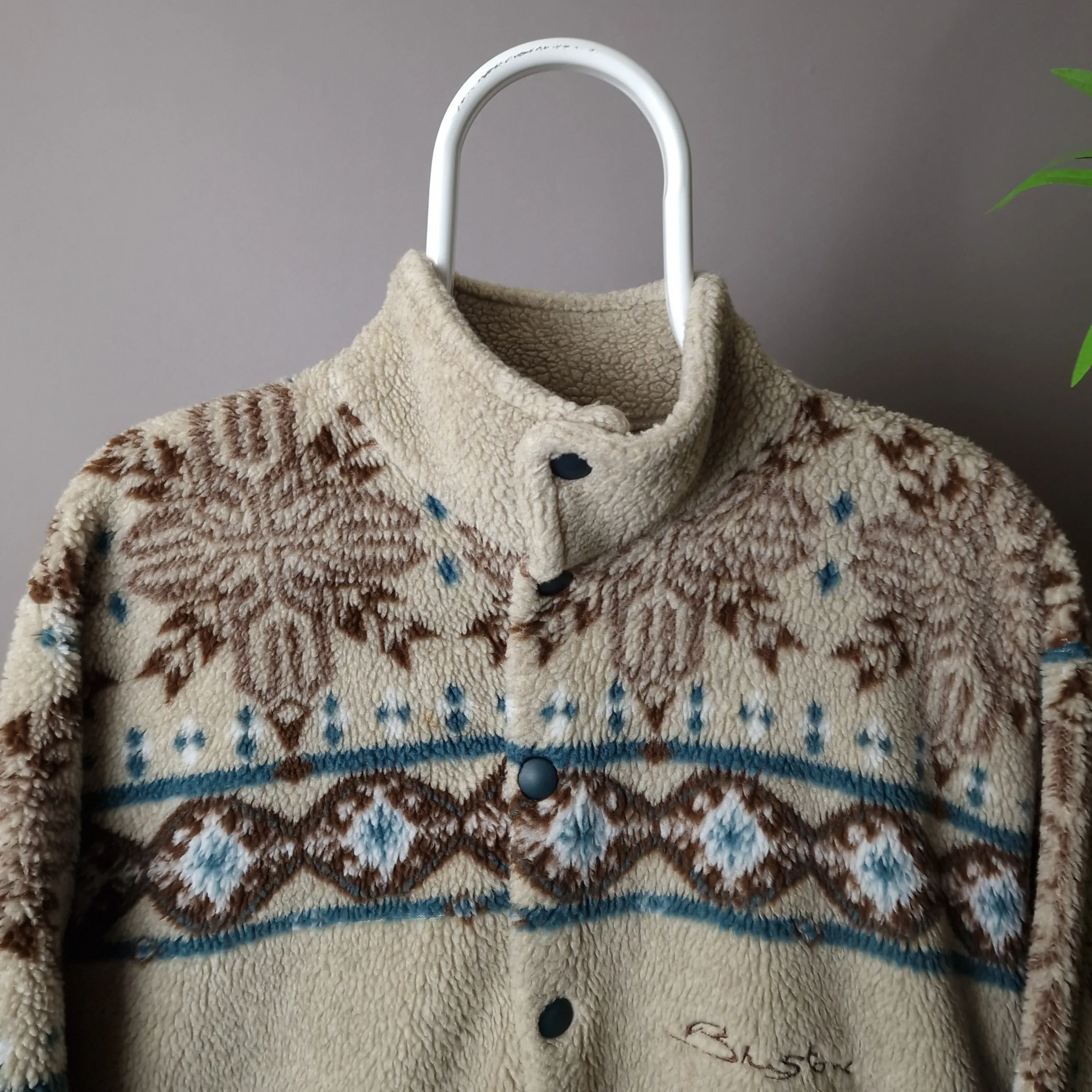 Vintage button up fleece in cream - small