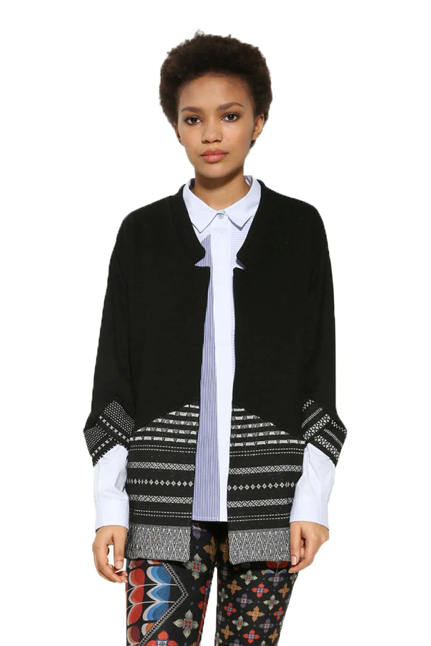 Vir Black Sweater Cardigan Aztec Patterned Hem Desigual Style 17WWSK21