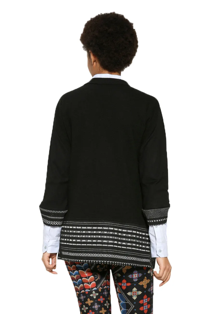 Vir Black Sweater Cardigan Aztec Patterned Hem Desigual Style 17WWSK21