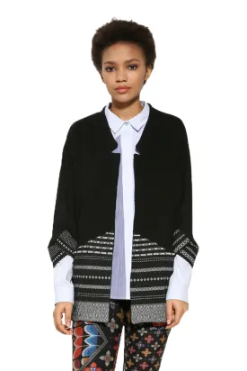 Vir Black Sweater Cardigan Aztec Patterned Hem Desigual Style 17WWSK21
