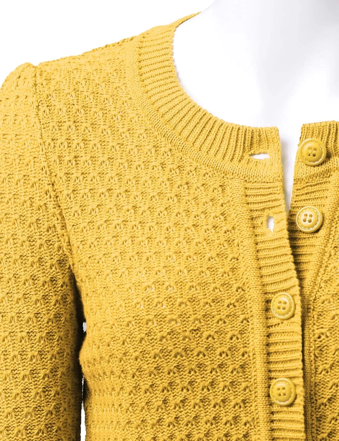 Women's 3/4 Sleeve Crew Neck Button Down Cotton Knit Cropped Cardigan Sweater (S-3XL)