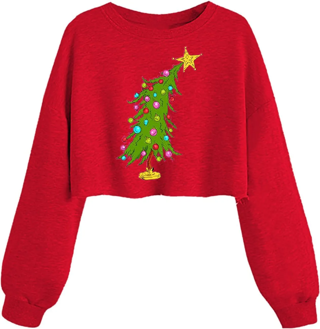 Women's Funny Christmas Graphic Crop Sweatshirts Xmas Holiday Party Casual Lantern Long Sleeve Pullover Tops