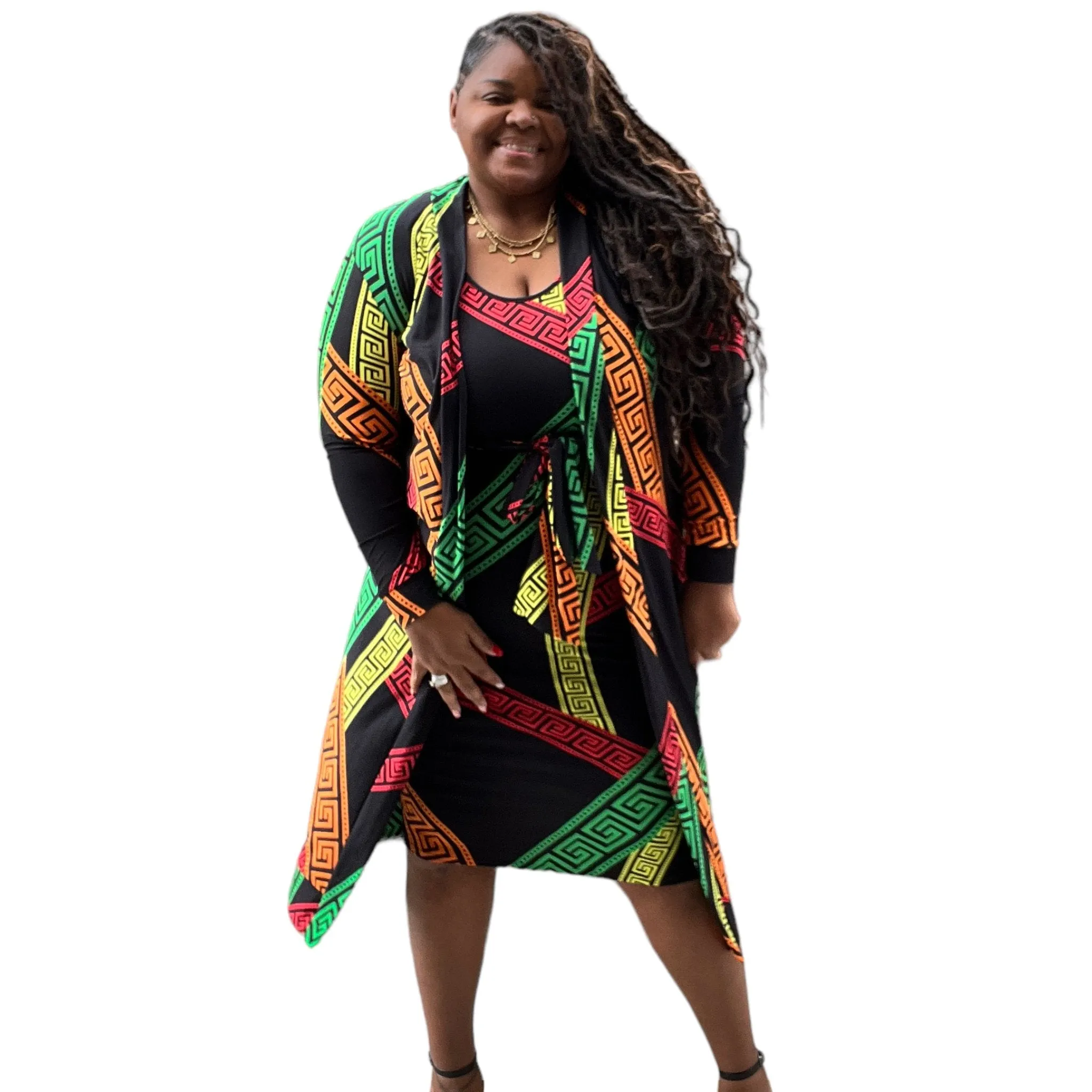 Women's Plus Size 2 Piece Tank Midi Dress and Cardigan Set
