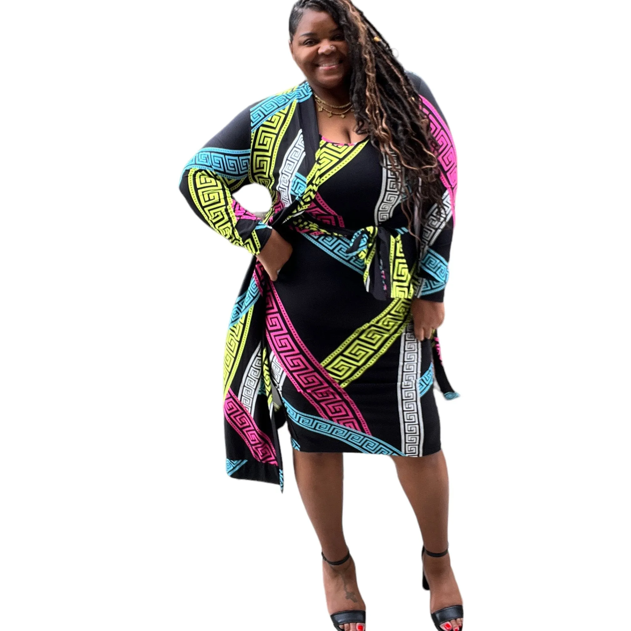Women's Plus Size 2 Piece Tank Midi Dress and Cardigan Set