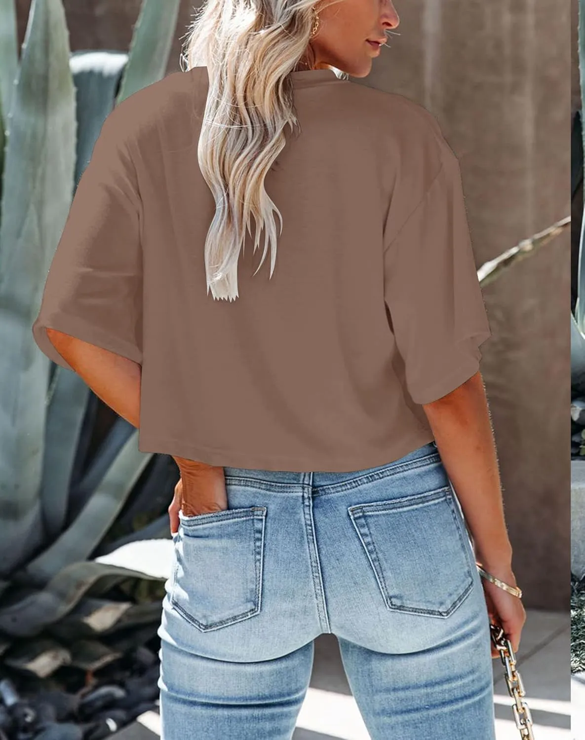 Yuccalley Women's Summer Crop Tops Short Sleeve Round Neck T-Shirt Basic Tees