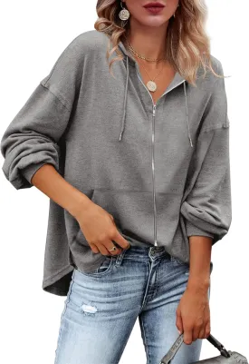 Zatanaroni Womens Zip Up Hoodies Loose fit Sweatshirt Casual Long Sleeve Shirts for Women Pullover Tops With Pocket