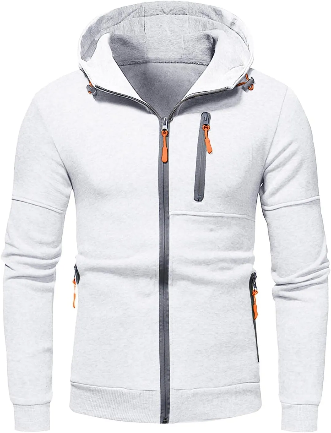 Zipper Hoodie for Men with Zip Pockets Big and Tall Sweatshirt Long Sleeve Casual Sport Jacket Fall Hiking Travel Top
