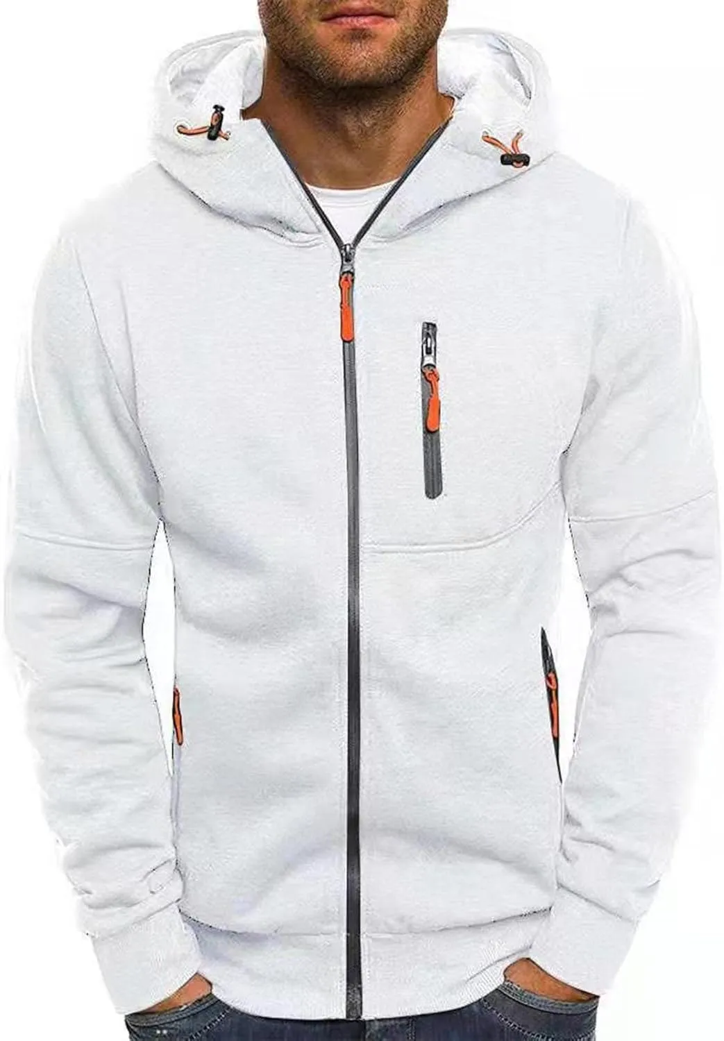 Zipper Hoodie for Men with Zip Pockets Big and Tall Sweatshirt Long Sleeve Casual Sport Jacket Fall Hiking Travel Top